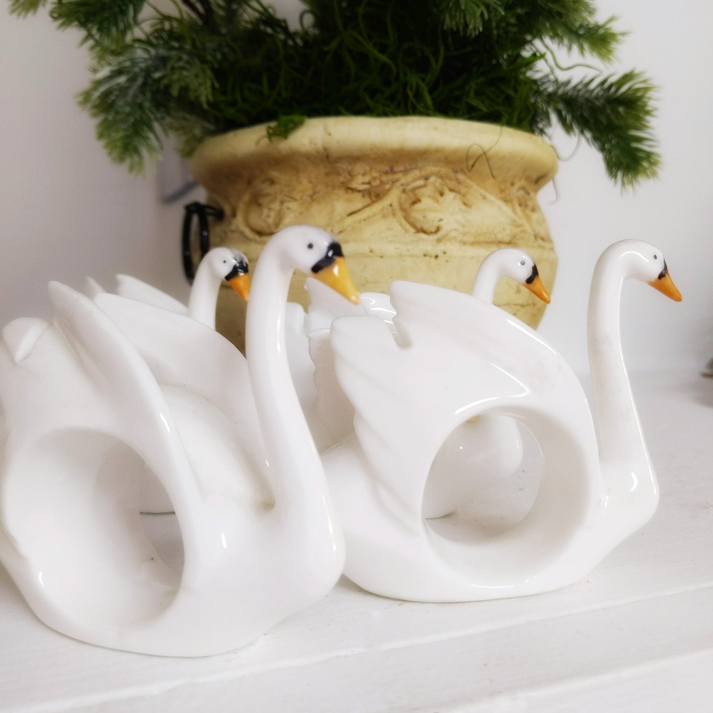 Swans-A-Swimming glass vintage napkin rings