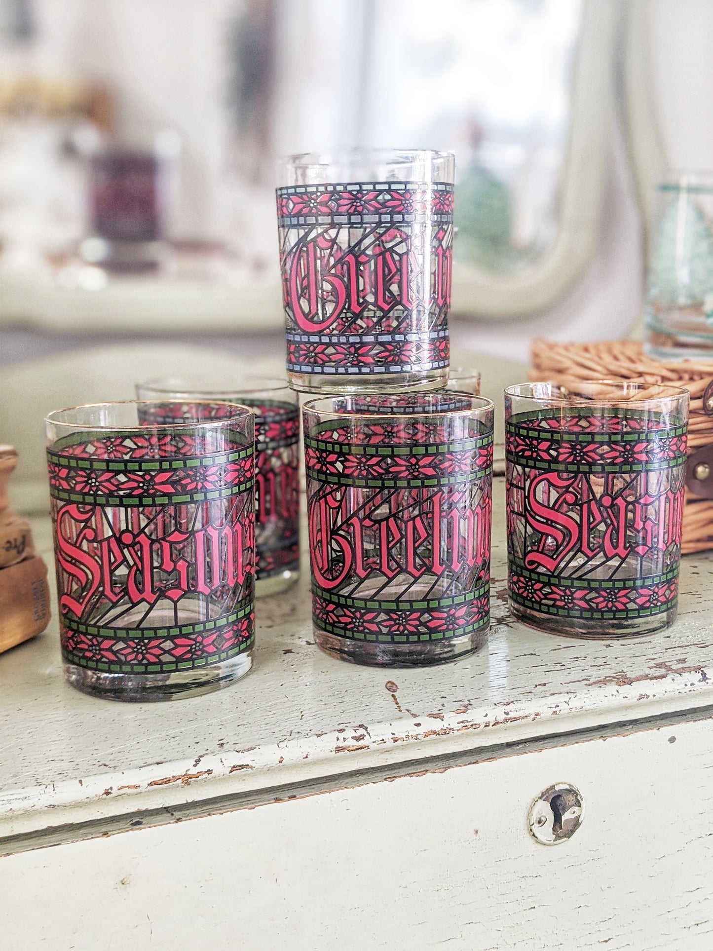 Set of 6 Seasonal Vintage Glassware