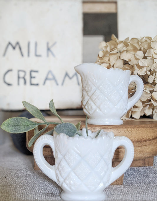 Vintage home decor milk glass creamer set