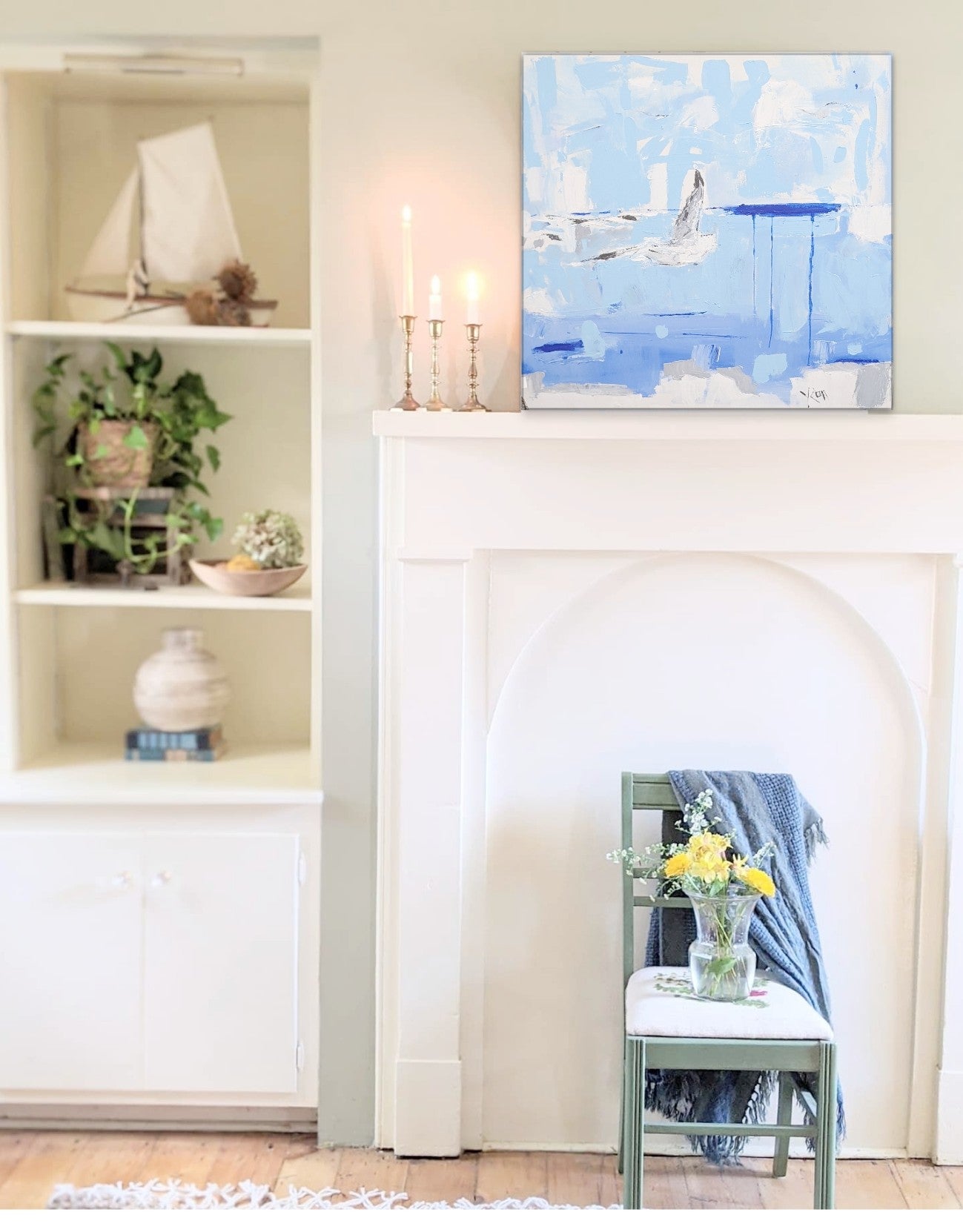 NJ shorebird art with calming coastal colors in beach house cottage