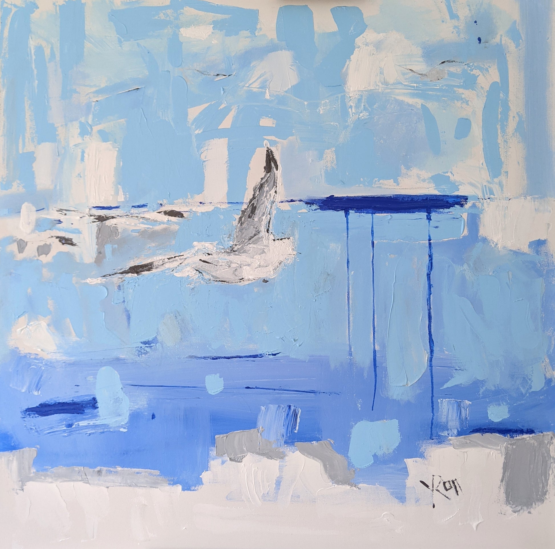 "Gull's Travels" beachy art by Jersey shore artist Yvonne Rondinone 