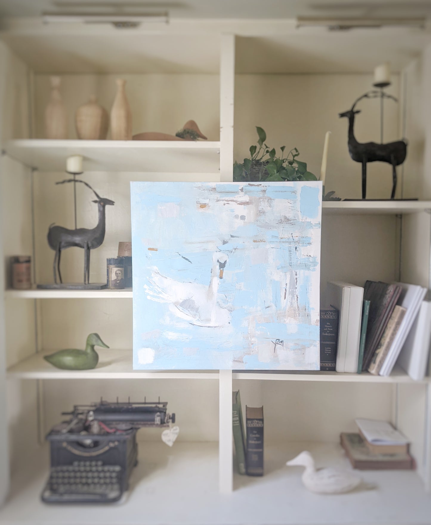 "Swan Song" a coastal original acrylic painting by Yvonne Rondinone in situ as part of the Adventure Awaits art series