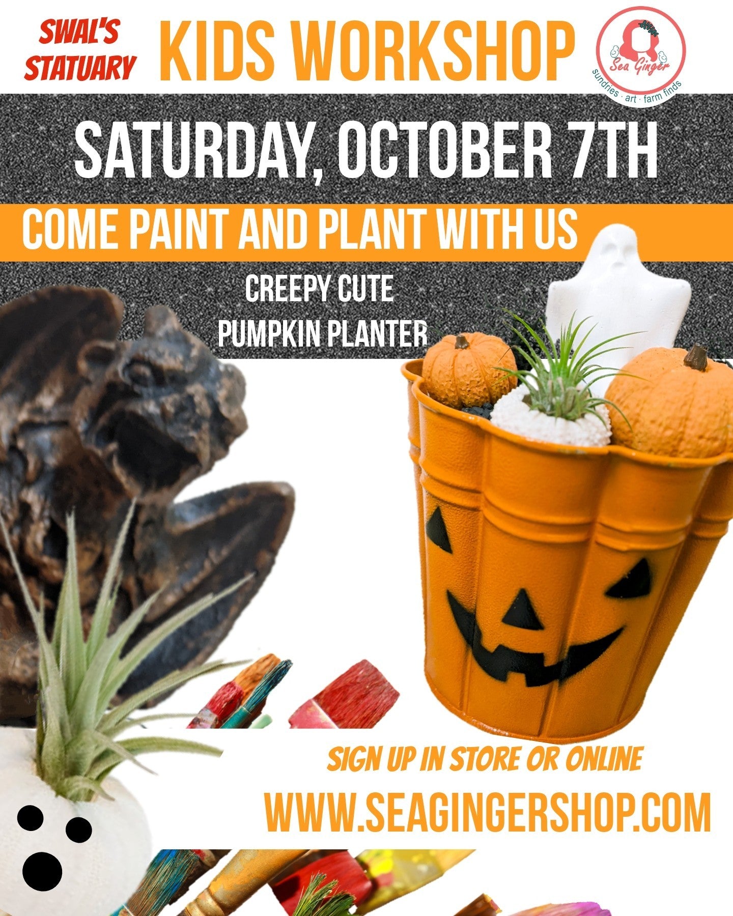 Creepy Cute Pumpkin Planter Workshop Saturday October, 7th